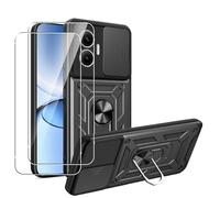 MEMELOKA Funda para Xiaomi Poco F7 5G + Cristal Templado, Armor Carcasa Militar Antiarañazos con 360° Soporte de Anillo, Antigolpes Carcasa con Cubierta de Cámara Deslizante, Negro
