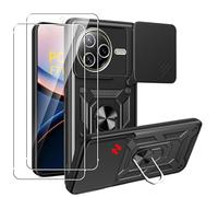 MEMELOKA Funda para Xiaomi Poco F7 Ultra + 2 Piezas Cristal Templado, Armor Carcasa Militar Antiarañazos con 360° Soporte de Anillo, Antigolpes Carcasa con Cubierta de Cámara Deslizante, Negro