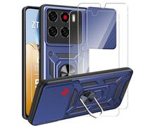 MEMELOKA Funda para ZTE Blade A56 4G 6.75 Pulgad 2 Piezas Cristal Templado, Armor Carcasa Militar Antiarañazos con 360° Soporte de Anillo, Antigolpes Carcasa con Cubierta de Cámara Deslizante, Azul