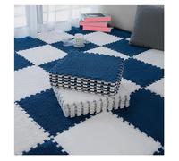 MEMEM Alfombras entrelazadas cuadradas, 10 Piezas de alfombras de Felpa con diseño de Rompecabezas, alfombras Suaves for decoración de salón y Dormitorio.(Navy Blue+White,0.6cm)