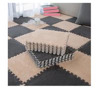 MEMEM Alfombras entrelazadas cuadradas, 10 Piezas de alfombras de Felpa con diseño de Rompecabezas, alfombras Suaves for decoración de salón y Dormitorio.(Light Brown+Gray,0.6cm)