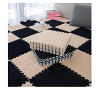 MEMEM Alfombras entrelazadas cuadradas, 10 Piezas de alfombras de Felpa con diseño de Rompecabezas, alfombras Suaves for decoración de salón y Dormitorio.(Light Brown+Black,1cm)