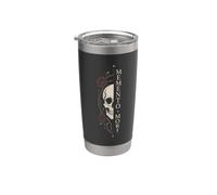 Memento Mori Gothic Rose Arte de media cara oscuro Vaso térmico de acero inoxidable de doble pared