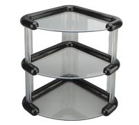 MEMEWOCA Desktop Corner Stand, 3 Tiers Corner Storage Organizer, Large Capacity Open Shelf with Transparent Plastic Design for Bathroom Kitchen Office, Freestanding Desk Organizer (Negra)