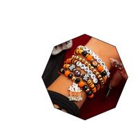 MEMFALL Pulseras apilables de Halloween, pulseras de cuentas de arcilla con diseño de calabaza, araña, boo, para mujer, joyería de fiesta, ADJUSTABLE, aleación, No es una piedra preciosa