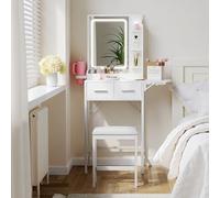 MemoCastle Pequeño escritorio de tocador para espacio compacto: mini juego de mesa de maquillaje para dormitorio, pequeño tocador blanco con espejo para niñas