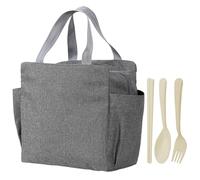 MEMOFYND 1 bolsa gris aislada con 3 juegos de cubiertos, bolsa aislante impermeable, práctica bolsa de almuerzo, bolsa de almacenamiento bento, bolsa bento de gran capacidad, adecuada para picnic.