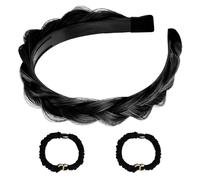 MEMOFYND 1 diadema trenzada esponjosa y 2 piezas de joyería elástica con letras para el pelo, diadema ancha acolchada, diadema de malla para peluca, diadema invisible esponjosa (negro)