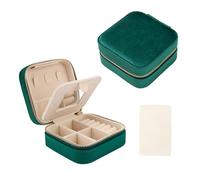 MEMOFYND 1 joyero cuadrado de terciopelo verde con 1 paño de pulido de plata blanca, anillos, pendientes, collares y pulseras.