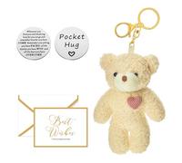 MEMOFYND 1 pieza de Pocket Bear Hug con 1 llavero, 1 tarjeta de agradecimiento y 1 pieza de token de bolsillo, regalo de bolsillo, pequeño oso de peluche, regalo de viaje seguro, regalo para el
