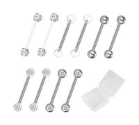 MEMOFYND 10 clavos de lengua de metal con 1 caja transparente para piercing de lengua, metal