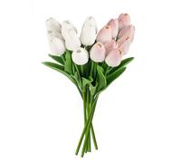MEMOFYND 16 unidades de tulipanes artificiales, ramo de tulipanes artificiales, arreglos florales de boda, decoración, arreglos de boda (blanco, rosa claro)