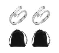 MEMOFYND 2 Anillos de Abrazo Ajustables para Parejas, Joyas para los Dedos, Regalos de Amistad (Plata), Talla Única, Metal