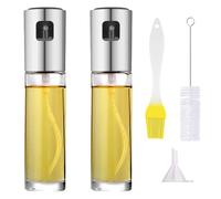 MEMOFYND 2 botellas pulverizadoras de aceite con embudo, cepillo, pulverizador de aceite a presión, pulverizador de aceite comestible, herramienta de cocina para freidora de aire y otros dispositivos