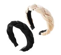 MEMOFYND 2 Diademas de Terciopelo Antideslizantes, Trenzadas y Gruesas para Maquillaje y Mujer (Beige, Negro)