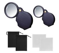 MEMOFYND 2 lupas de 10 aumentos, 2 paños de limpieza y 2 bolsas de almacenamiento, lupa de cuero plegable, lupa con funda protectora, adecuada para leer libros, periódicos