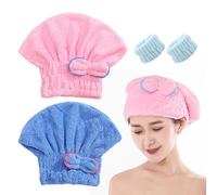 MEMOFYND 2 Toallas para El Cabello,2 Muñequeras para Lavado De Cara,Toalla para El Cabello De Microfibra,Gorro para El Cabello Seco,Toalla para El Cabello De Secado Rápido (Azul, Rosa)