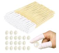 MEMOFYND 200 piezas de bastoncillos de algodón para limpieza de oídos para mascotas con 20 guantes, bastoncillos grandes para mascotas, bastoncillos de algodón para limpieza de mascotas