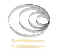 MEMOFYND 4 círculos para tartas de acero inoxidable con 2 espátulas de plástico, moldes para tartas perforados, círculos para repostería, moldes de gofres de acero inoxidable para la cocina