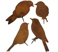 MEMOFYND 4 pájaros de metal con tornillos, enchufe de jardín, ornamento oxidado, pájaros oxidados, enchufes decorativos, estatuas de metal, decoraciones de jardín, decoración exterior, para patio,