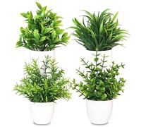 MEMOFYND 4 piezas de plantas artificiales, plantas artificiales, plantas de plástico, pequeñas plantas verdes en maceta para el hogar, dormitorio, cocina, decoración de oficina