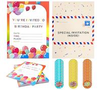 MEMOFYND 42 tarjetas de cumpleaos y pegatinas de arco iris, invitaciones de fiesta para nios y nias, fiesta rave