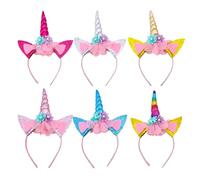 MEMOFYND 6 diademas de caballo arcoíris, diademas de animales, diademas de animales con orejas y flores, diademas de dibujos animados para fiesta, sombreros de cosplay (6 colores)