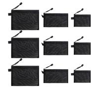 Memofynd - Bolsa de almacenamiento multifuncional con cremallera de nailon, 9 piezas, bolsa de almacenamiento para cosméticos, bolsa de información de examen, bolsa de papelería de malla (Negro