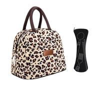 MEMOFYND Bolsa de almuerzo de 1 pieza con estampado de leopardo y 1 bolsa para cubiertos, bolsa de almuerzo de tela Oxford, práctica bolsa de transporte, bolsa de almuerzo a prueba de fugas, adecuada