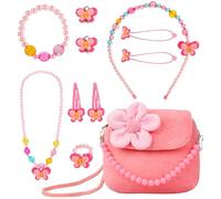 MEMOFYND Bolsa de Joyería de Flores, Juego de Accesorios de Color Rosa, Bolso de Mano para Niños y Niñas, Juego de Ropa para Fiesta, Regalo para Niños y Niñas, Hierro