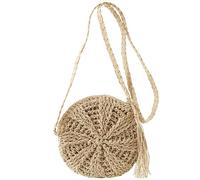 MEMOFYND Bolso de Paja Redondo, Hombro Bohemio, Mensajero Trenzado, Playa Simple Con Borla - Para Viajes y Vacaciones (Beige, 21)