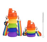 MEMOFYND Botella de Agua de Silicona Plegable y Portátil - Con Cepillo de Pajita para Niños, a Prueba de Fugas para Viaje