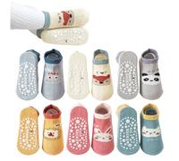 MEMOFYND - Calcetines de suelo de dibujos animados (6 pares, accesorios térmicos de algodón, suaves antideslizantes para niños, unisex (1-3 años), beige, azul, beige, azul, amarillo, verde, gris, rosa
