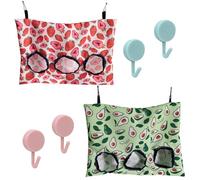 MEMOFYND Comedero de heno, 2 piezas, aguacate y fresa, tela Oxford, diseño de 3 agujeros, plegable, ligero, adecuado para conejos y hámsters, 4 ganchos incluidos