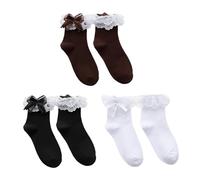 MemofyND - Lote de 3 pares de calcetines mediados de pantorrilla de encaje con volantes para mujer, Bobby Socks para ropa, a juego con los zapatos