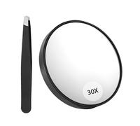 MEMOFYND Lupa de 30 Aumentos Con Pinza y Caja de Papel - Lupa de Viaje y Espejo de Aumento Portátil Para Bolso - Espejo de Maquillaje Compacto (Negro)