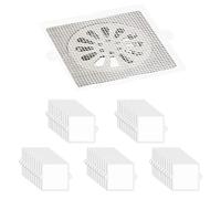 MEMOFYND Paquete de 50 pegatinas de ducha con filtro de drenaje, pegatinas de drenaje de suelo autoadhesivas cuadradas, filtros de polvo de cabello, adecuadas para baño, cocina, bañera, lavabo