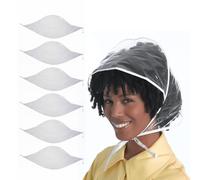 MEMOFYND Paquete de 6 gorras de lluvia de plástico, con circunferencia ajustable para la lluvia, reutilizables, adecuadas para hombres y mujeres al aire libre, Blanco, 16