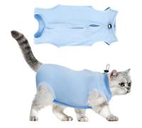 MEMOFYND Traje de cuidado de gatos azul de 1 pieza, mono azul para gatos, traje de recuperación de gatos, pijama antilamidas, adecuado para cirugía y medicamentos, ideal para gatitos.