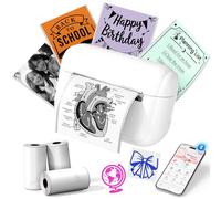 Memoking Mini Impresora térmica portátil con 3 Rollos de Papel Adhesivo, Q02E Bluetooth Impresora de Pegatinas para Estudiantes, para Notas de Estudio, Fotos, creación, anatómicos, Regalo (Blanco)