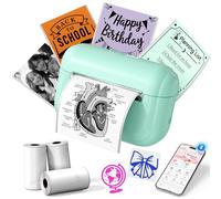 Memoking Mini Impresora térmica portátil con 3 Rollos de Papel Adhesivo, Q02E Bluetooth Impresora de Pegatinas para Estudiantes, para Notas de Estudio, Fotos, creación, anatómicos, Regalo (Verde)