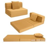 MeMoreCool Colchón plegable plegable de espuma de alta densidad, colchón de suelo de futón, colchón de 4 piezas, cama de invitados plegable, colchón plegable de 75 x 195 cm, amarillo