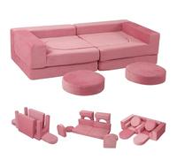 MeMoreCool Fancy - Sofá de juegos infantil de pana de 10 piezas modular para sala de juegos, juego convertible, bloques de espuma para habitación infantil, color rosa