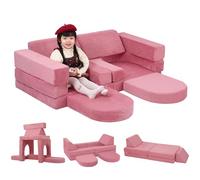 MeMoreCool Fancy - Sofá de juegos infantil de pana de 10 piezas modular para sala de juegos, juego convertible, bloques de espuma para habitación infantil, color rosa