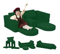 MeMoreCool Fancy - Sofá de juegos infantil de pana de 10 piezas, modular, para sala de juegos, juego de asientos convertibles, bloques de espuma para habitación infantil, color verde