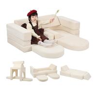 MeMoreCool Fancy - Sofá de juegos para niños de pana - 10 piezas modular para niños, sofá de pana para sala de juegos, juego de asientos convertibles para niños pequeños, bloques de construcción de