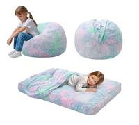 MeMoreCool Puf para niños que se convierte en cama puf, puf para niños pequeños con relleno, sofá para niñas y niños, color gris, 75 x 75 x 47 cm, estrellas coloridas