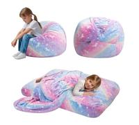 MeMoreCool Puf para niños que se convierte en cama puf, silla para niños pequeños para leer, sofá para niños perezosos con relleno, colchón convertible para suelo, 75 x 75 x 47 cm, arcoíris