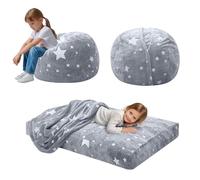 MeMoreCool Puf para niños que se convierte en cama puf, sofá puf para niñas y niños, sofá para niños perezosos con relleno, colchón convertible para suelo, 75 x 75 x 47 cm, estrella gris