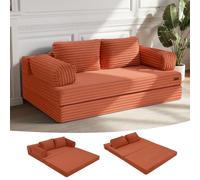 MeMoreCool Sofá cama convertible, sofá cama plegable sin huesos, colchón extraíble con almohadas, sofá de dos plazas plegable para espacios pequeños y dormitorio de invitados, color naranja